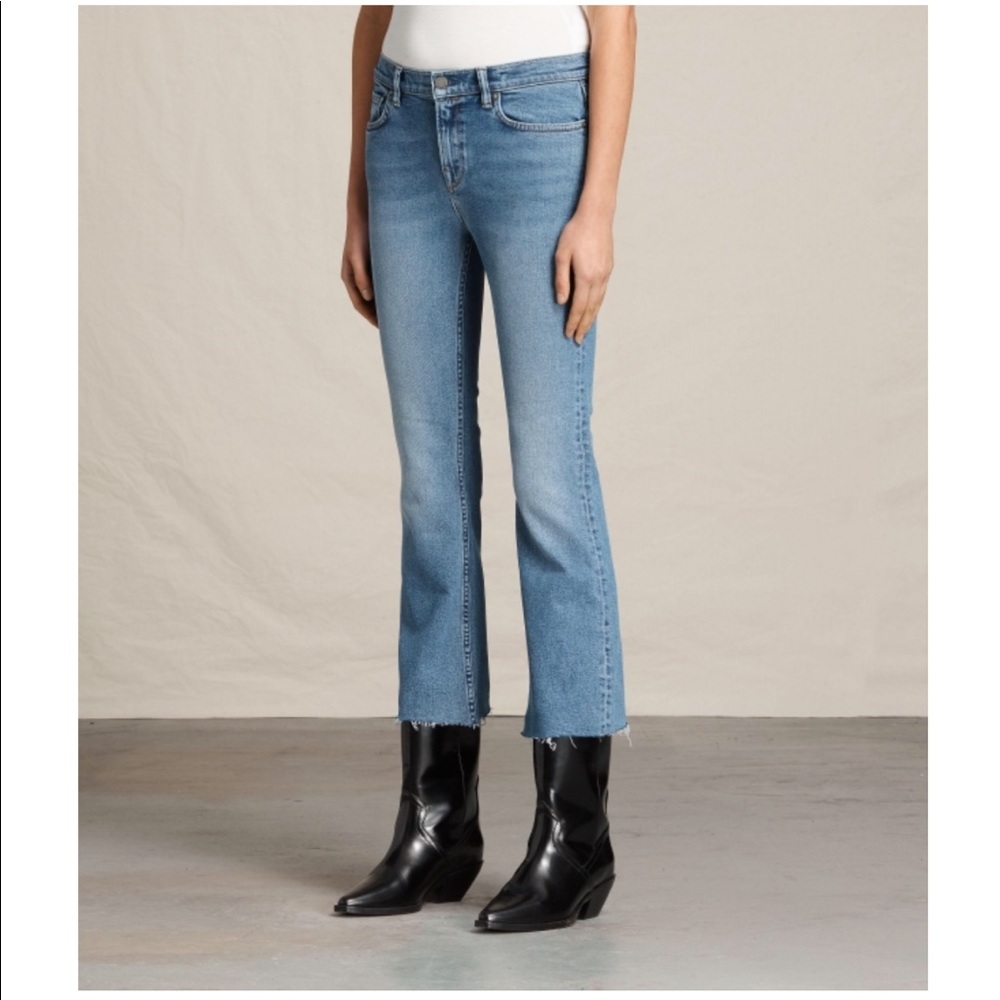 AllSaints Blue Zoe Cropped Bootcut Jeans size 27